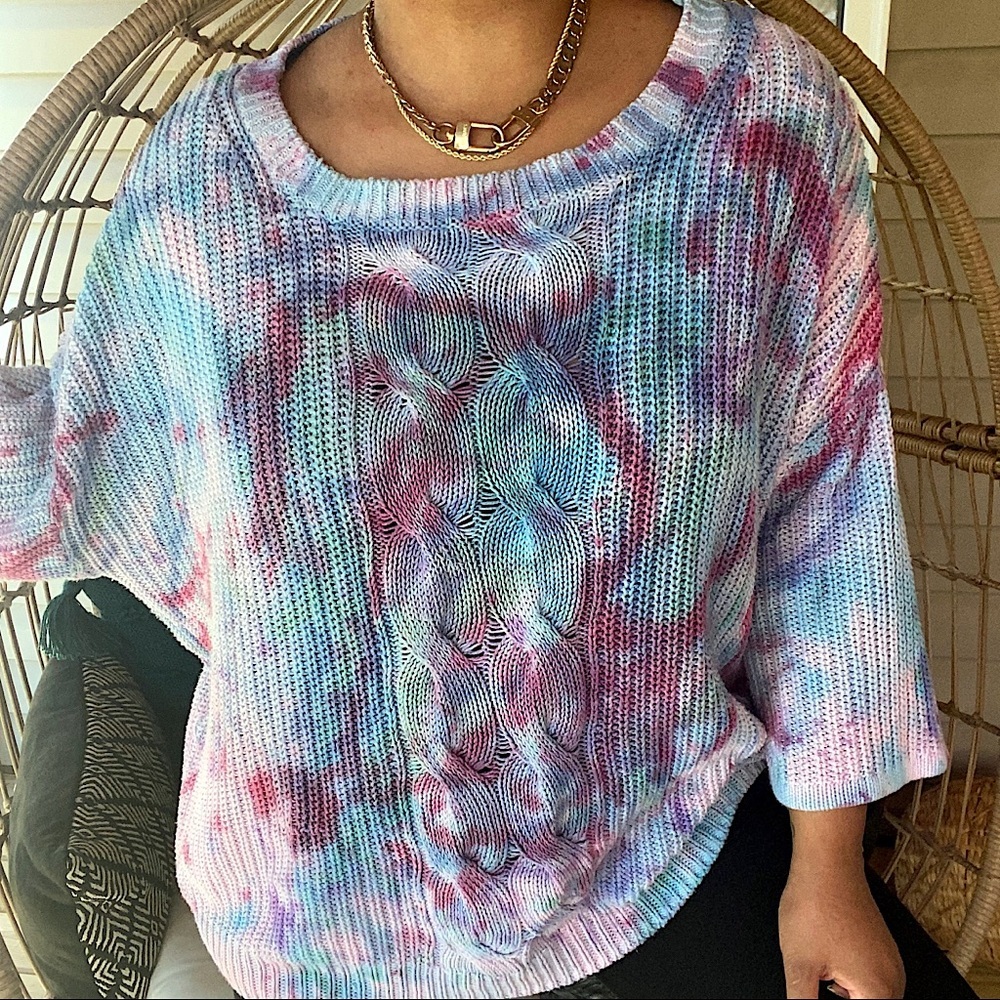 H&M Boho Baggy Custom Tie Dye Cable Knit Sweater